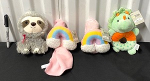 lot 227 image: Lot Of 4 - Baby Plush Rattle, Blanket & Sloth Toy - In Condition As Shown