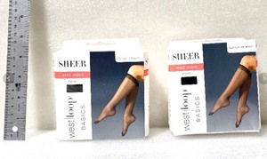 lot 280 image: Lot Of 2 - New West Loop Basics Sheer Knee Highs Plus Size Off Black 8 Pairs, 16 Pairs Total - As Shown - Total Retail $24