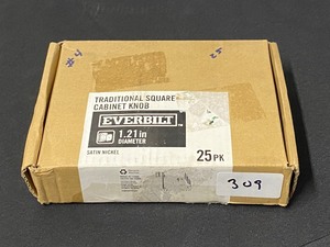 lot 309 image: New Everbilt Traditional Square Cabinet Knob 1.21 Diameter 25Pk, Satin Nickel - As Shown - Retails $25