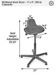 lot 323 image: Uline H-5681 SitStand Work Stool - 17 x 9, 350 lb Capacity - In Condition As Shown - Retails $240 New