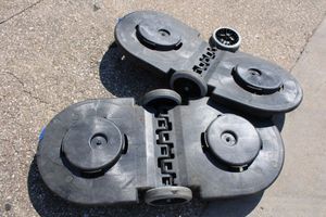 lot 12 image: Double Trash Container Dolly Plus one with broken wheel