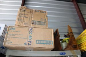 lot 107 image: Box of Clear sealing tape, Box of multifold hand towels, Box of Jumbo bath tissue rolls