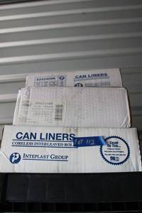 lot 112 image: 3 boxes of trash can liners, sizes shown in photos
