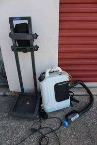 lot 39 image: Dermal-Tech Backpack Dispenser with tall hand cart
