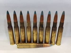 lot 302 image: .50CAL 50BMG Ammo INCENDIARY Rounds. 624gr. PRICE IS FOR ALL 10 ROUNDS.