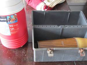 lot 50 image: vintage thermos cup with case- red igloo drink jug