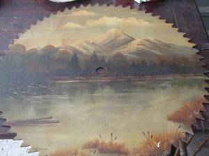 lot 55 image: Hanging painted Saw  BLADE by Irene Gilmore 27 12