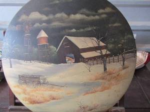 lot 56 image: Irene Gilmore hand painted japan bell on wooden stand approx. 20 diameter