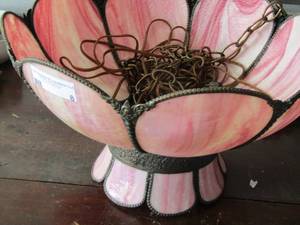 lot 8 image: pink stained glass Chandalier