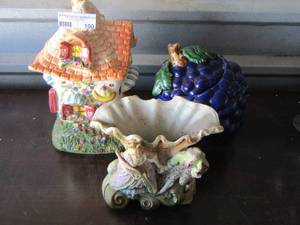 lot 100 image: COTTAGE Cookie jar- VICTORIAN STYLE Vase- Grape design covered dish