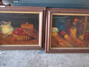 lot 102 image: 2 wooden frame fruit design pieces of art- 2226