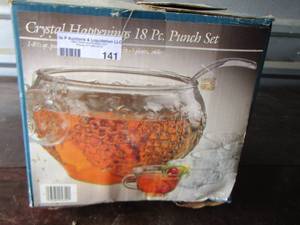lot 141 image: Crystal Happenings 18 pc Punch Bowl set NIB