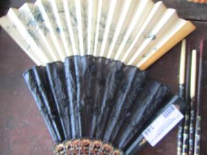 lot 144 image: 2 hand fans and chop sticks