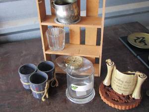 lot 145 image: small wooden stand mini cups and home dcor- small tea cup and saucer