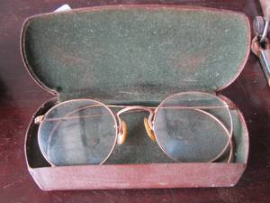 lot 188 image: gold frame eye glasses with over the ear frame in original case vintage