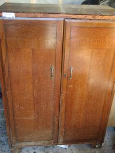 lot 23 image: VINTAGE WOODEN CABINET W DOORS - SEVERAL SHELVES INSIDE ...72 H X 42 W  X 22 DEPTH