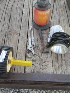 lot 228 image: EXERCISE ROLLER, LANTERN, TOOLS, YARD LIGHT