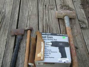 lot 240 image: SLEDGE HAMMER, HATCHET,  HAMMER, HEAT GUN