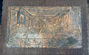 lot 242 image: COPPER EMBOSSED  LAST SUPPER   MOUNTED ON WOOD _ Copper 11 12 x 20 12,  WOOD - 16 X 24