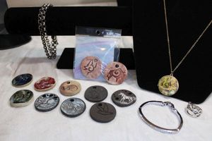 lot 27 image: Artisan crafted disc pendants, Original Owl double strand bracelet, Lia Sophia ring. See descriptions.
