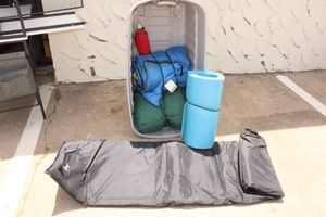 lot 168 image: Camping mattress, sleeping bags, foam mat and thermos