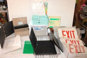 lot 170 image: Exits signs, metal cash boxes, plastic organizers, Tablet case, Printing labels and more