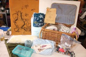 lot 171 image: Sewing basket and sewing supplies as shown