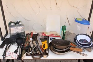 lot 175 image: Camping Lot - Cooking supplies and propane bottles (17.4 oz size)