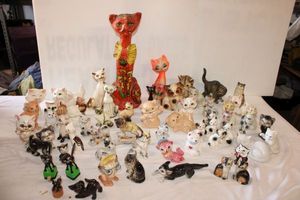 lot 176 image: Cat figurines with tall paper mch cat
