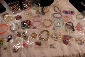 lot 82 image: (35) Childs jewelry selection. Assortment of necklaces, bracelets, earrings, rings plus