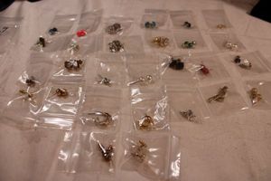 lot 67 image: (25) Matched poststud earrings. Varying styles, ages, materials.