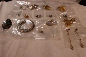 lot 66 image: (12) Matched poststud earrings. Varying styles, ages, materials.