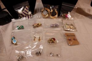 lot 62 image: (12) Matched poststud earrings. Varying styles, ages, materials.