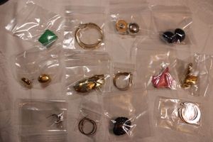 lot 58 image: (12) Matched poststud earrings. Varying styles, ages, materials.