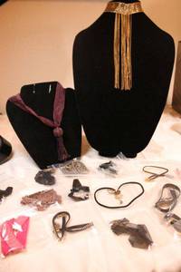 lot 56 image: (15) Assorted fabric and metal chokers. Varying styles, materials and ages. Most 14L