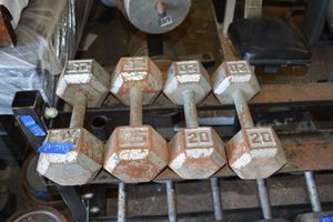 lot 232 image: 25 LB and 20 LB Hand weight dumbells - 2 of each
