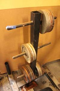 lot 253 image: Weight stand Trolley on wheels with 5Lb and 10LB barbell weights