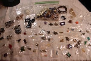 lot 91 image: (60) Beads. Varying materials, sizes and quantity. Includes glass, pearls and more.