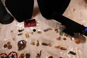 lot 283 image: Jewelry Pins Military, Arligton schools, Religious, Dinner with Ike pendant and more