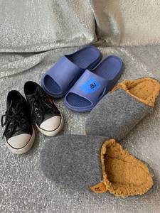 lot 65 image: Shoe lot - childrens converse tennis shoes - sliders - house slippers