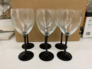 lot 15 image: Luminarc French Black stem Wine Glasses