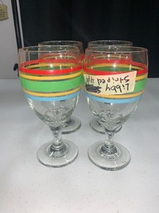 lot 48 image: Set of Libby striped vintage goblets