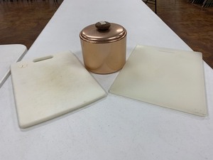 lot 180 image: Cookie canister and cutting boards