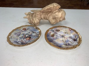 lot 195 image: Decorative plate and angel figurine
