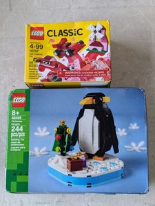 lot 214 image: Lot of 2 - Lego Sets 10707 Red Creativity Box & 40498 Christmas Penguin - NEW