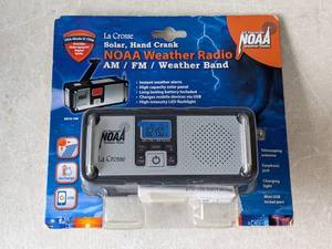 lot 282 image: La Crosse Solar, Hand Crank NOAA Weather Radio AMFMWeather Band - NEW