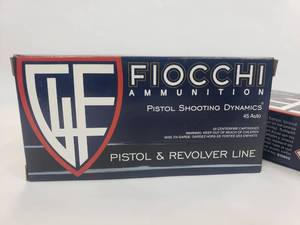 lot 354 image: Fiocchi Pistol Shooting Dynamics .45 Auto 230gr FMJ Ammo - 50 Rounds Per Box - QUANTITY 2 - BID IS TIMES THE QUANTITY&nbsp- NO SHIPPING ON AMMO