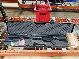 lot 802 image: NEW PepperBall P4 VKS Non Lethal AR15 Style PepperBall Weapon w Case, 2 Magazines &amp Box of 150 PepperBall VXR Balls - THIS ITEM CANNOT BE SHIPPED