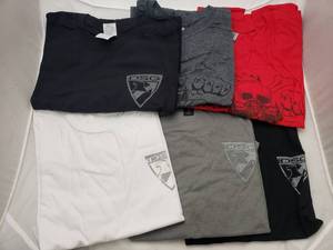 lot 1142 image: Size MEDIUM DSG Shirts. DSG Logo Badge (Black, Grey &amp White), Hold Fast (Red &amp Grey) &amp DSG Logo Badge Black Long Sleeve - QUANTITY 6 - BID IS TIMES THE QUANTITY