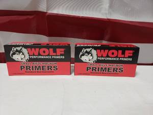 lot 1103 image: Lot of 2 Boxes of Wolf Small Rifle Magnum Primers.&nbsp 1,000 Primers Per Box